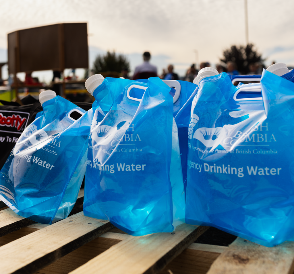 Three blue plastic bags full of water