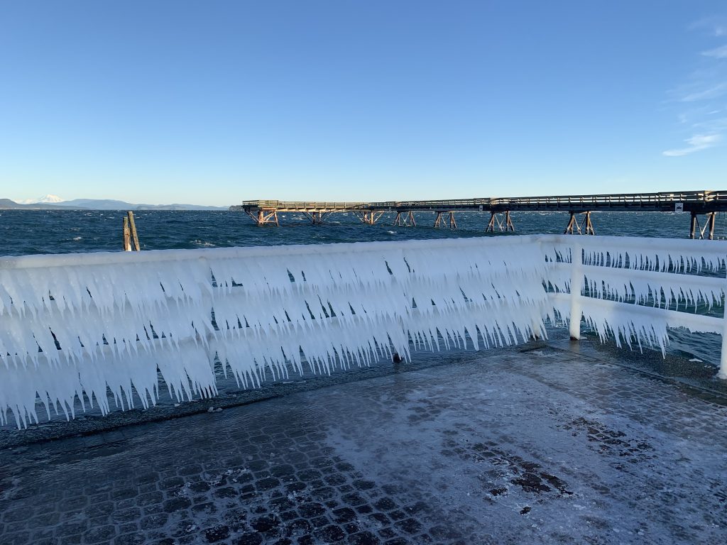 Ice along waterfront Walkway