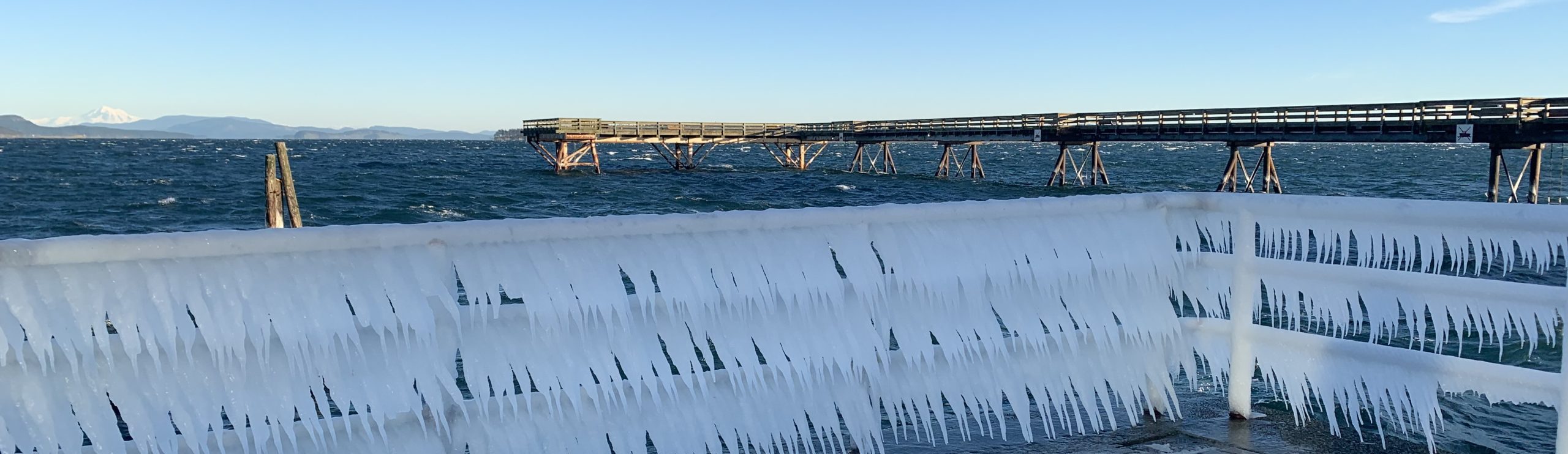 Ice along waterfront Walkway