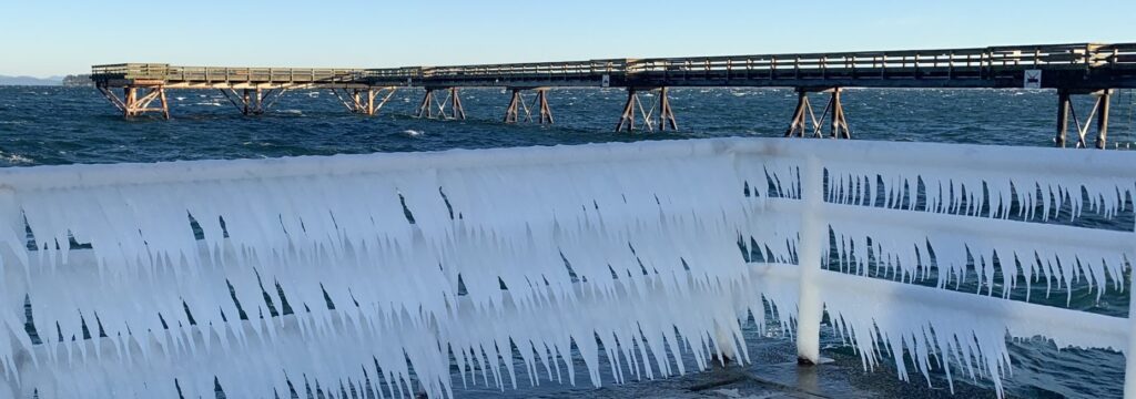Ice along waterfront Walkway