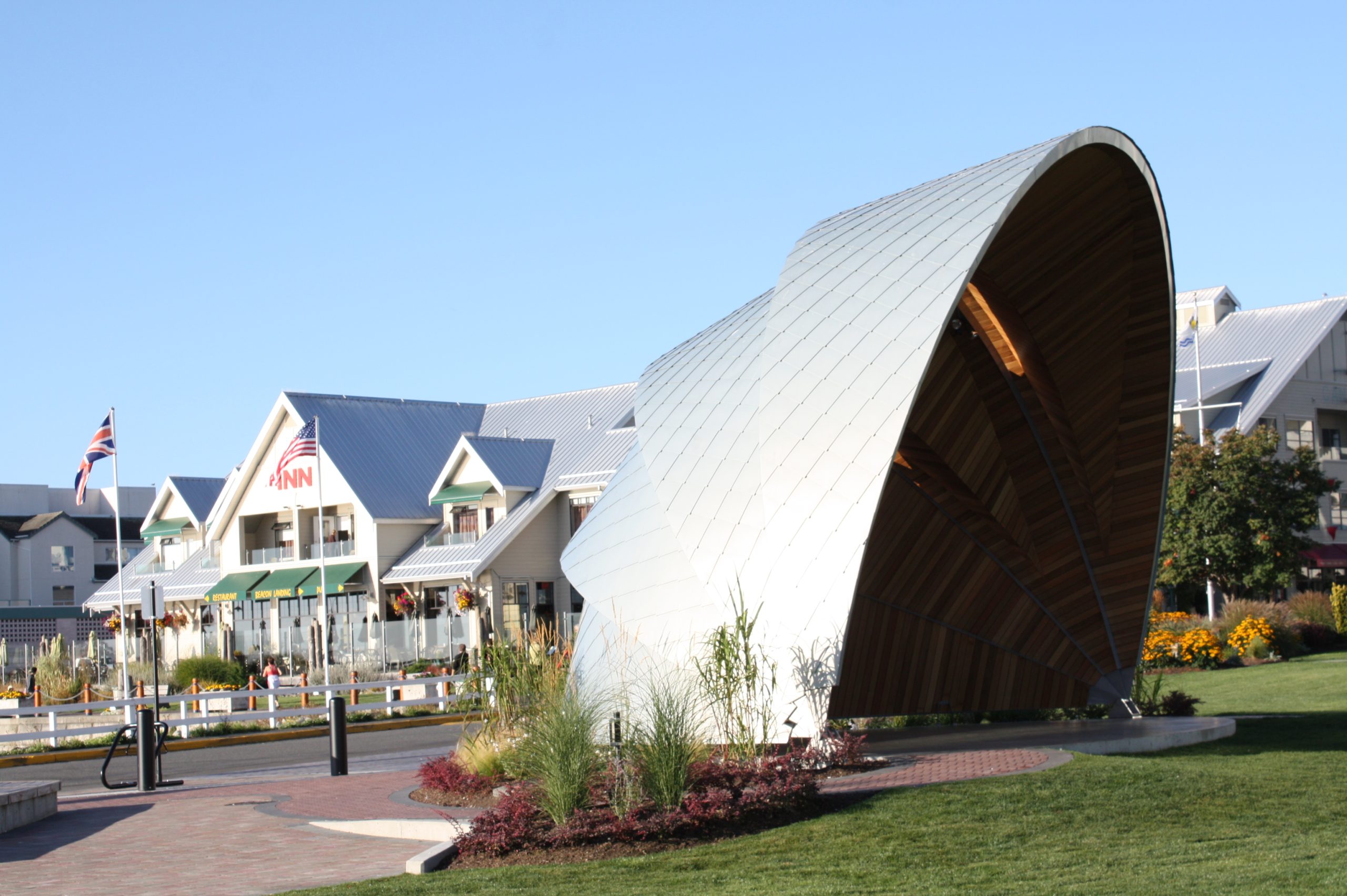 Beacon Park Bandshell with building in background