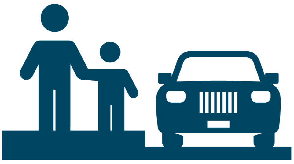 Icon of road with car and pedestrians