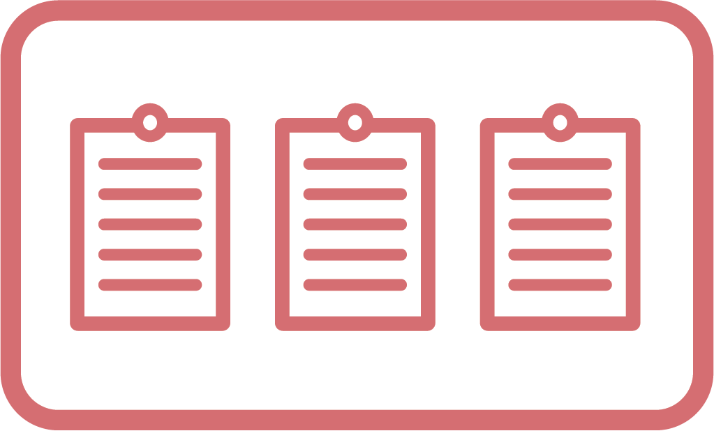 Blush pink coloured graphic of three pieces of paper pinned to a bulletin board