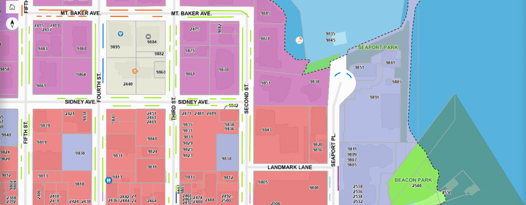 Screen shot of SidneyMap highlighting zoning areas