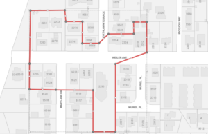 MAp showing properties receiving dual-valves as part of watermain replacement project