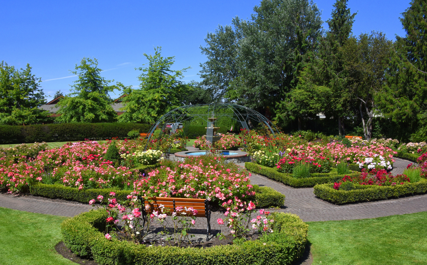  Rose Garden Fountain and Bench 